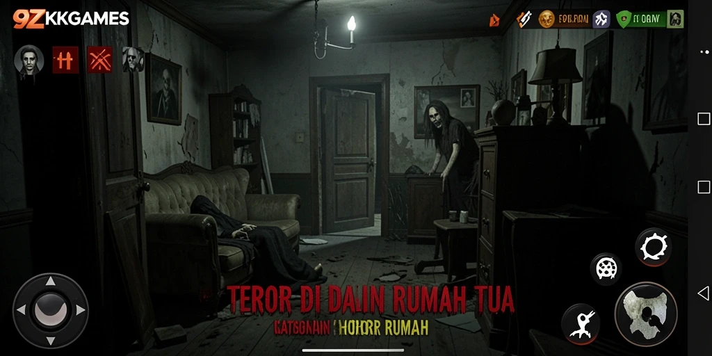 Tampilan antarmuka menyeramkan dari game 9ZKGAMES menambah pengalaman horor.