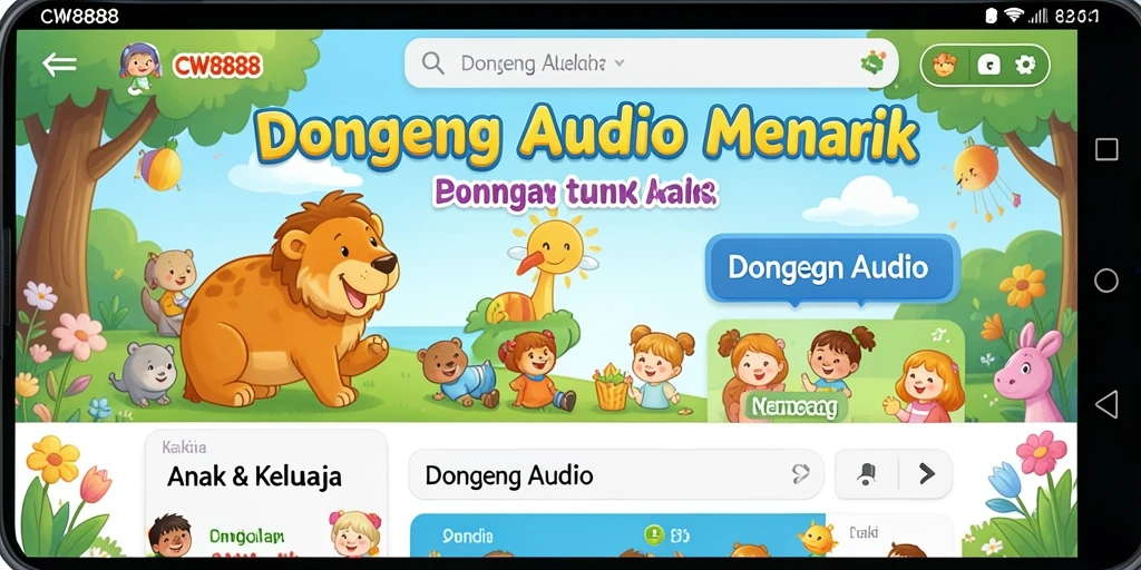 Antarmuka menarik dan mudah digunakan untuk dengar dongeng.