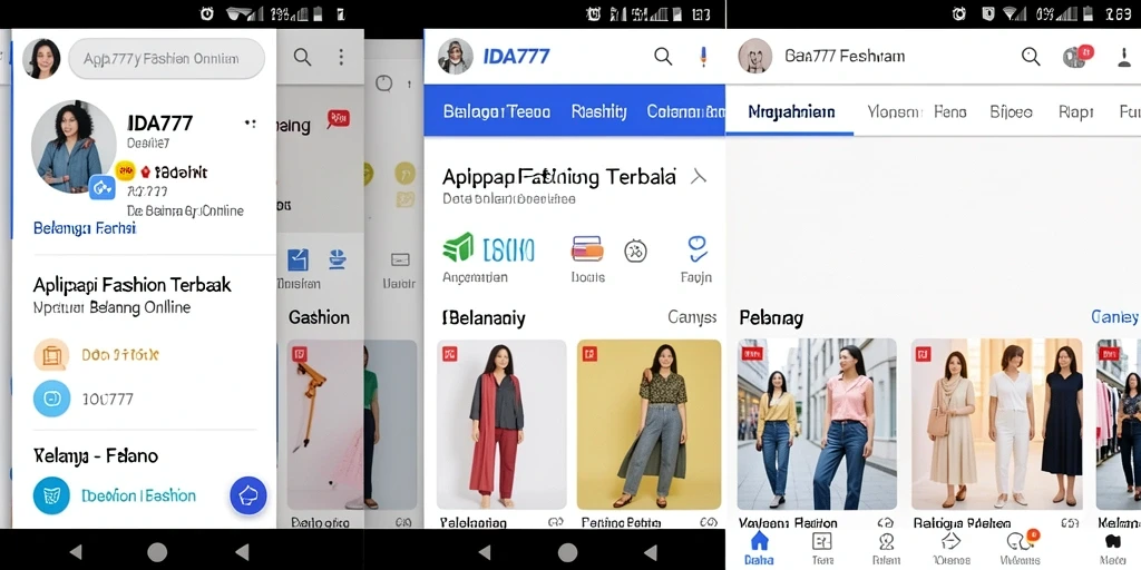 Tampilan antarmuka aplikasi IDA777 untuk belanja fashion.