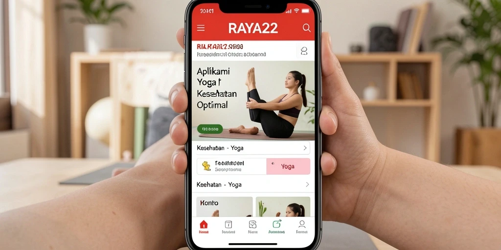 Antarmuka RAYA22 menampilkan berbagai opsi latihan yoga yang menarik.