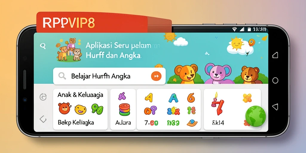 Antarmuka aplikasi RPVIP8 untuk belajar huruf dan angka.